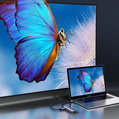 8. Adapter Ugreen CM512 90568 USB-C - 2x USB-A 3.0 / HDMI / RJ45 / czytnik kart SD i TF / USB-C PD 100W - szary