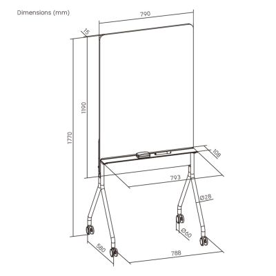 6. ERGO OFFICE MOBILNA TABLICA SUCHOŚCIERALNA, ORIENTACJA PIONOWA, BIAŁA, JEDNOSTRONNA, Z PÓŁKĄ, WYMIARY TABLICY 1190X790MM ER-3