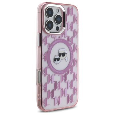 4. Etui Karl Lagerfeld IML Monogram Karl & Choupette Head MagSafe na iPhone 16 Pro - różowe