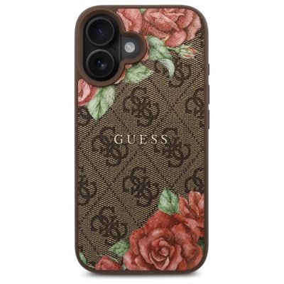 3. Etui Guess 4G Flowers Print MagSafe na iPhone 16 6.1" - brązowe