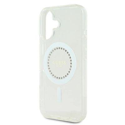 6. Etui Guess IML Rhinestones MagSafe na iPhone 16 - białe