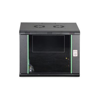 18. Szafa sieciowa wisząca DYNAmic 19" 9U rack 600x450, drzwi szyba, czarny, niedzielona, złożona, 60kg
