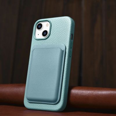 15. iCarer Litchi Premium Leather Case skórzane etui iPhone 14 Plus magnetyczne z MagSafe zielony (WMI14220711-GN)