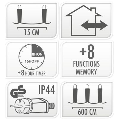 2. LAMPKI CHOINKOWE KURTYNA ŚWIETLNA ZEW 180 LED STEROWNIK TIMER ZIMNY BIAŁY KABEL TRANSPARENTNY