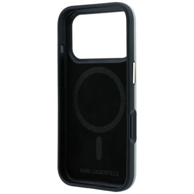 7. Etui Karl Lagerfeld Saffiano Small Script Metal Logo MagSafe na iPhone 17 Pro Max / 18 Pro Max - beżowe