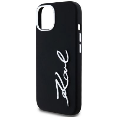 6. Etui Karl Lagerfeld Silicone Metal Script Logo na iPhone 15 - czarne