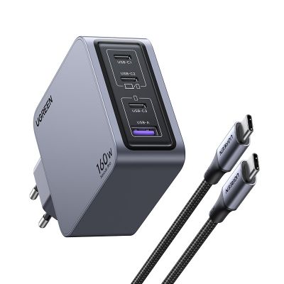 3. Ugreen Nexode Pro 160W GaN Charger with USB-C Cable Uniwersalne Czarny, Szary Prąd przemienny Szybkie ładowanie Wewnętrzna