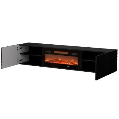 6. Szafka RTV LARA 183x35x37 czarny mat + czarny kominek