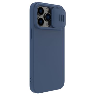 4. Nillkin CamShield Silky Silicone Case etui iPhone 14 Pro Max silikonowy pokrowiec z osłoną na aparat niebieskie