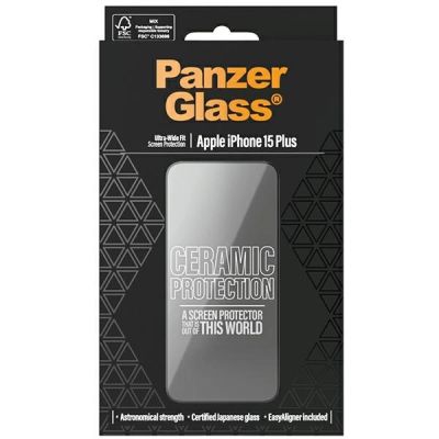 4. Szkło ceramiczne PanzerGlass Ceramic Protection na iPhone 15 Plus z pozycjonerem