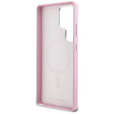 7. Etui Karl Lagerfeld Saffiano Full Wrapped Elongated Metal Logo MagSafe na Samsung Galaxy S25 Ultra - różowe