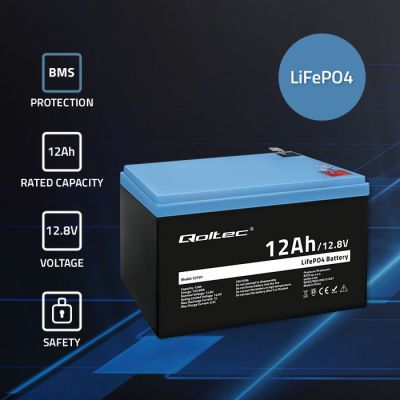 2. Qoltec Akumulator LiFePO4 Litowo-Żelazowo-Fosforanowy 12.8V 12Ah 153.6Wh BMS