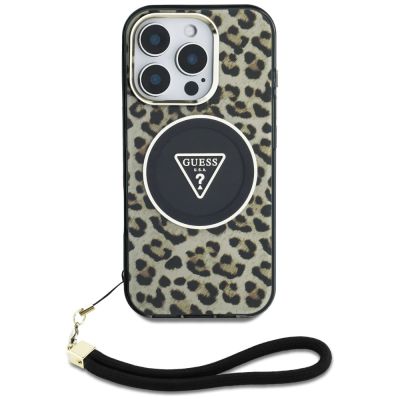 2. Etui Guess HC IML Leopard Triangle Cord Strap MagSafe do iPhone 16 Pro - brązowe