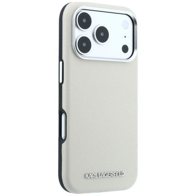 4. Etui Karl Lagerfeld Grained Elongated Logo MagSafe na iPhone 17 Pro Max / 18 Pro Max  - beżowe