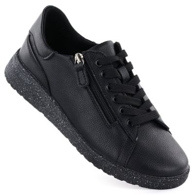 Skórzane półbuty damskie na podwyższeniu czarne Jezzi 138