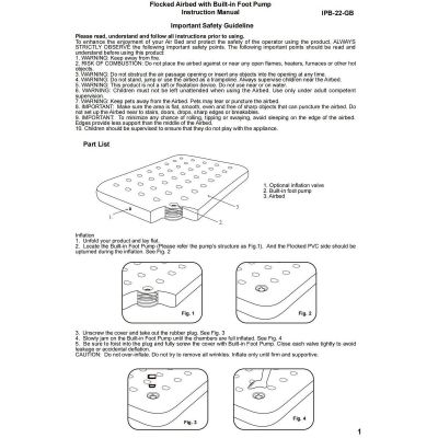 20. MATERAC FLOKOWANY 2-OSOBOWY Z WBUDOWANĄ POMPKĄ NOŻNĄ 191x137x22CM 24131
