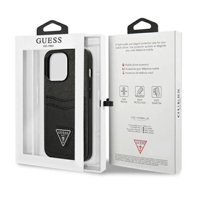8. Etui Guess Saffiano Triangle Logo Cardslot na iPhone 13 / 13 Pro - czarne