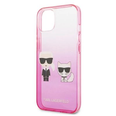 6. Etui Karl Lagerfeld Gradient Ikonik Karl&Choupette na iPhone 13 mini - różowe