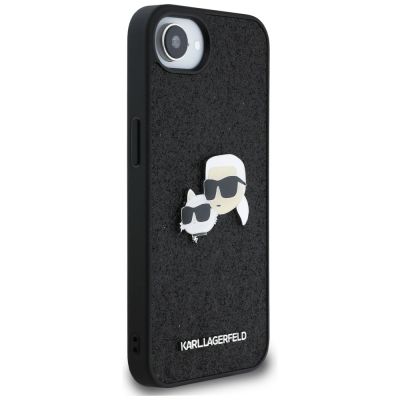 4. Etui Karl Lagerfeld Fixed Glitter Karl&Choupette Heads Metal Pin na iPhone 16e - czarne