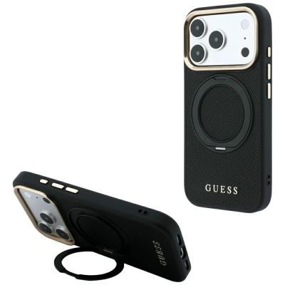 Etui Guess Ring Stand 360 Grained Classic Logo MagSafe na iPhone 18 Pro Max / 17 Pro Max - czarne