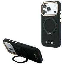 Etui Guess Ring Stand 360 Grained Classic Logo MagSafe na iPhone 18 Pro Max / 17 Pro Max - czarne
