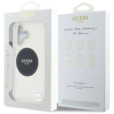 8. Etui Guess IML Metal Colored Circle Classic Logo MagSafe na iPhone 16 - czarne