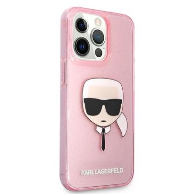 4. Etui Karl Lagerfeld Glitter Karl's Head na iPhone 13 Pro Max - różowe