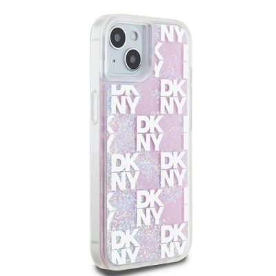 4. Etui DKNY Liquid Glitter Multilogo na iPhone 15 / 14 / 13 - różowe