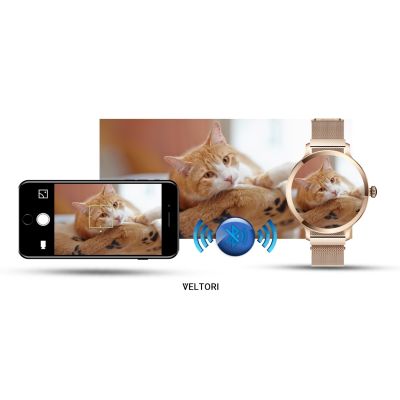 21. Smartwatch Damski VELTORI VT340-1 Złota Bransoleta + Różowy Pasek Silikonowy