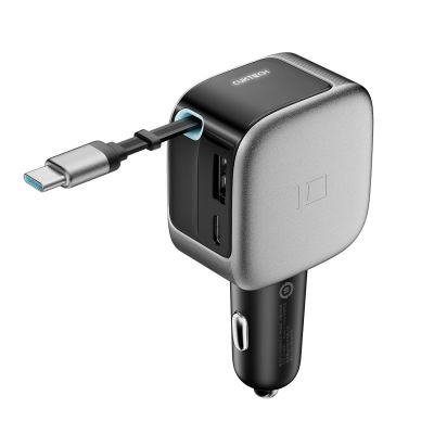 Ładowarka samochodowa Cuktech CC903P 100 W z wyświetlaczem i zwijanym kablem USB-C 70 cm - szara