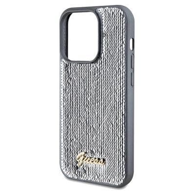 6. Etui Guess Sequin Script Metal na iPhone 14 Pro Max - srebrne