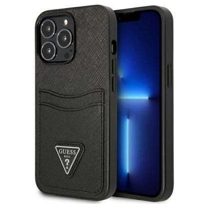 Etui Guess Saffiano Triangle Logo Cardslot na iPhone 13 / 13 Pro - czarne