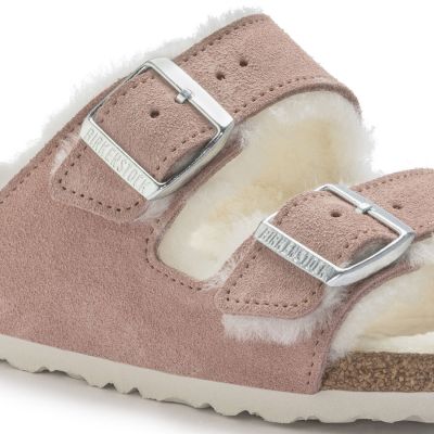 2. Klapki ocieplane Birkenstock Arizona Suede Leather Shearling Pink Clay LAF wąskie narrow (1023258)