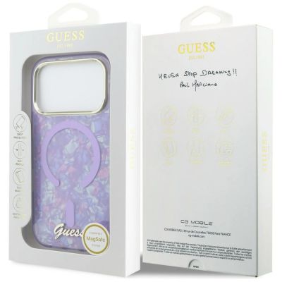 8. Etui Guess IML Shell Script Metal MagSafe na iPhone 17 Pro Max - fioletowe