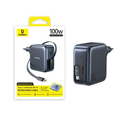 5. Ładowarka sieciowa Baseus EnerCore CJ11 100W z portami USB-A oraz USB-C i ze zwijanym kablem USB-C - czarna