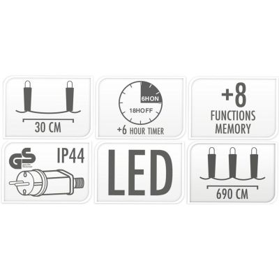 17. LAMPKI KURTYNA ŚWIETLNA SOPLE ZEW 72 LED ZIMNY BIAŁY TIMER