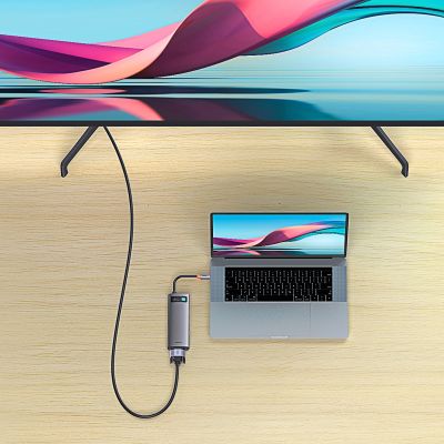 9. Baseus Metal Gleam Series stacja dokująca HUB 7 w 1 USB Typ C - 1 x HDMI / 1 x VGA / 3 x USB 3.2 Gen. 1 / 1 x Power Delivery / 1 x RJ-45 Ethernet szary (WKWG040013)