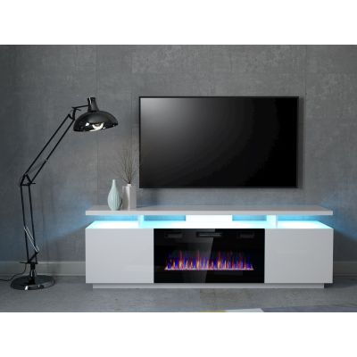 4. Szafka RTV EVA z kominkiem elektrycznym 180x40x52 biały/biały połysk