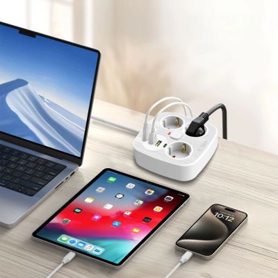 4. Listwa zasilająca Tech-Protect PCS3X4, 3 gniazda sieciowe, 2xUSB-A, 2xUSB-C 200 cm - biała