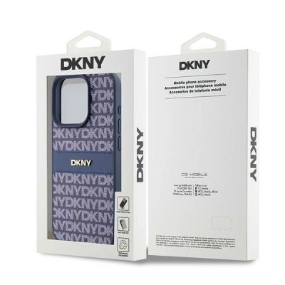 8. Etui DKNY Leather Mono Stripe & Metal Logo na iPhone 15 Pro - niebieskie