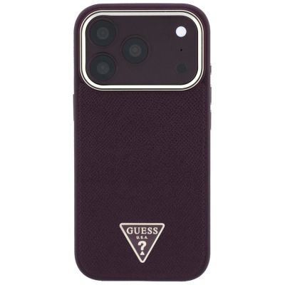 3. Etui Guess Grained Triangle Logo MagSafe na iPhone 18 Pro / 17 Pro - burgundowe