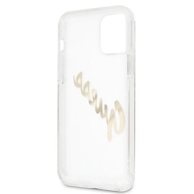 7. Etui Guess Vintage Script Gold na iPhone 12 Pro Max - przezroczyste