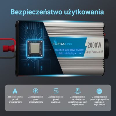 20. Extralink OPIM-2000W | Przetwornica napięcia | samochodowa 12V, 2000W modyfikowany sinus