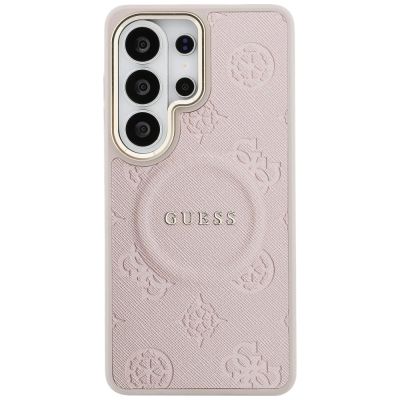 3. Etui Guess Saffiano Peony Embossed Ring MagSafe na Samsung Galaxy S26 Ultra - różowe