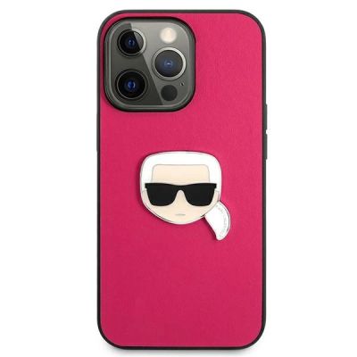 3. Etui Karl Lagerfeld Leather Ikonik Karl's Head Metal na iPhone 13 Pro / 13 6,1" - różowe