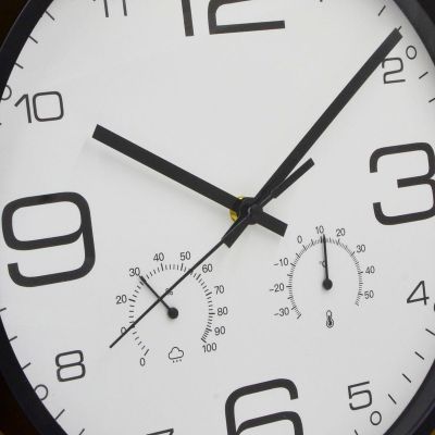 6. ZEGAR ŚCIENNY 30CM Z TERMOMENTREM CZARNY