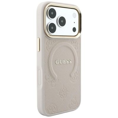 4. Etui Guess Saffiano Peony & Ring MagSafe na iPhone 17 Pro Max / 18 Pro Max - różowe
