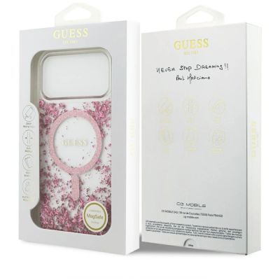 8. Etui Guess Resin Bottom Glitter MagSafe na iPhone 17 Pro Max - różowe
