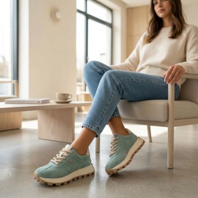 10. Skórzane półbuty sneakersy na platformie zielone Filippo DP7498