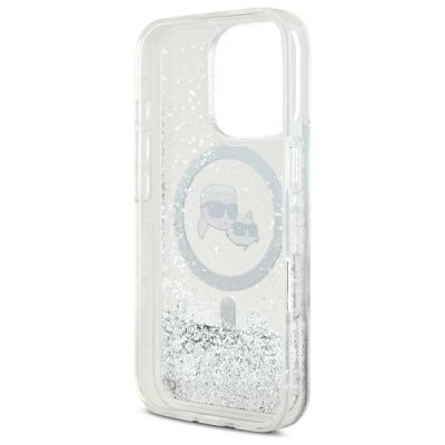 7. Etui Karl Lagerfeld Liquid Glitter Karl & Choupette Head Magsafe na iPhone 16 Pro - przezroczyste